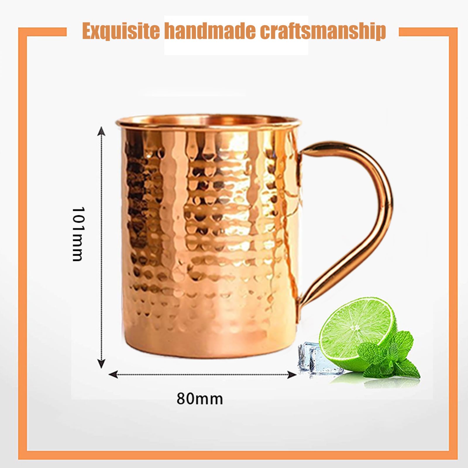 100% Copper Mug for Moscow Mule - 16oz Hammered Pure Copper Thick